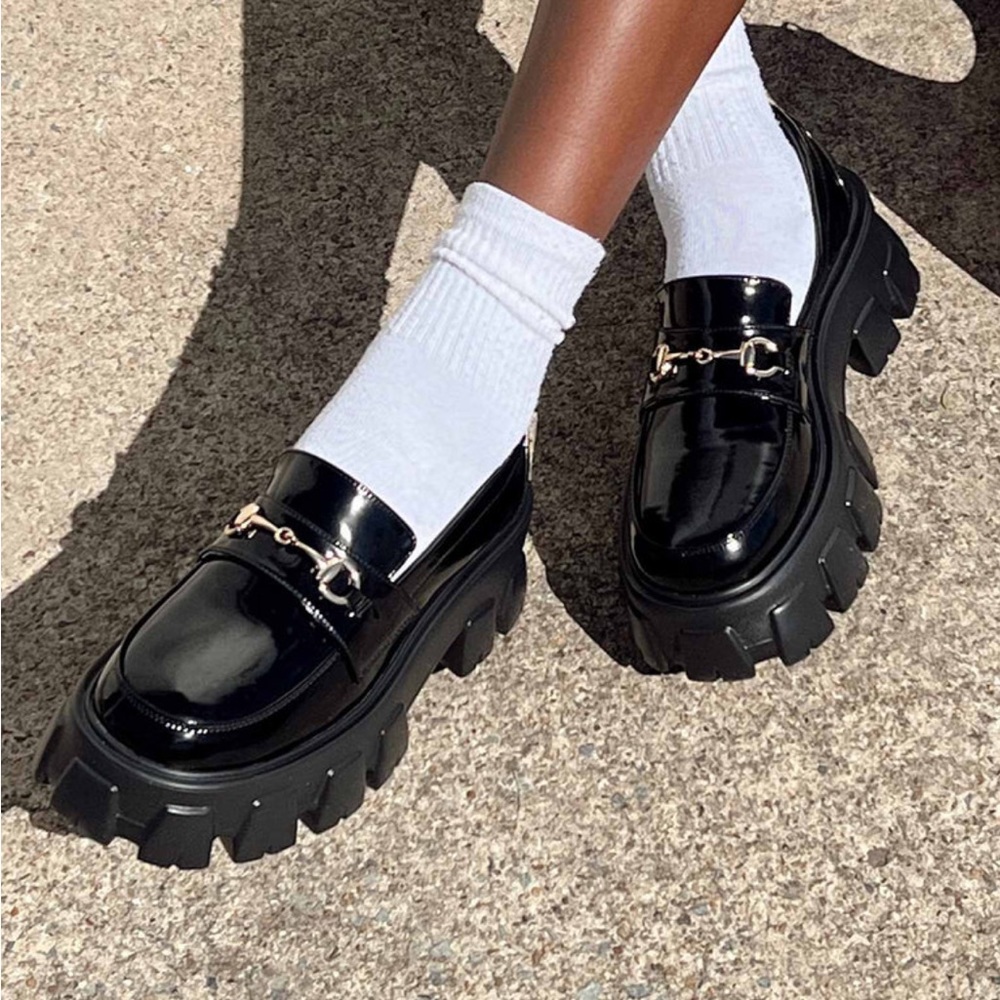 Princess Polly Penny Lane Loafers Black High Shine